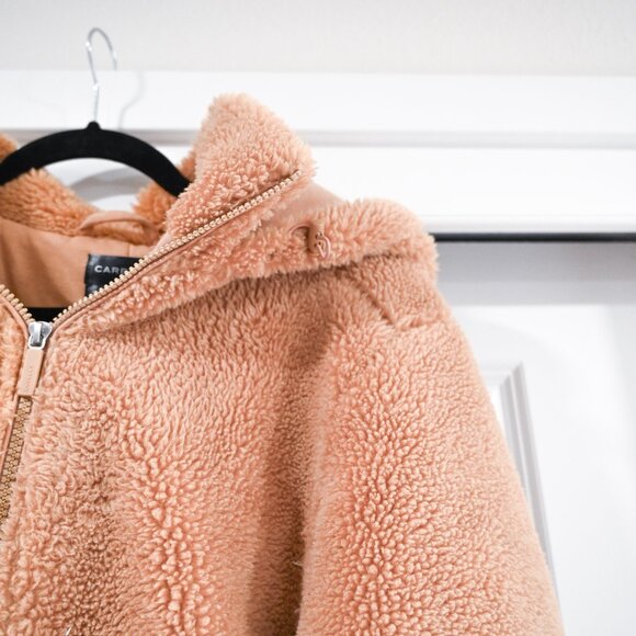 Carbon38 Teddy Zip Up Jacket with Hood in Tan Size Medium - Picture 5 of 10